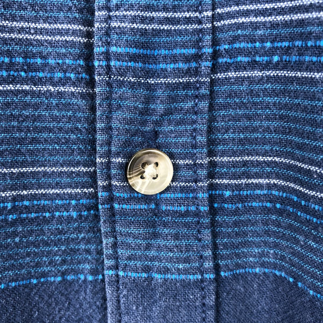 HANG TEN Border Pattern Multi-Border Short-Sleeve Button-Down Shirt, Men's Size M (approx.) cotton Navy blue Vintage Second Hand