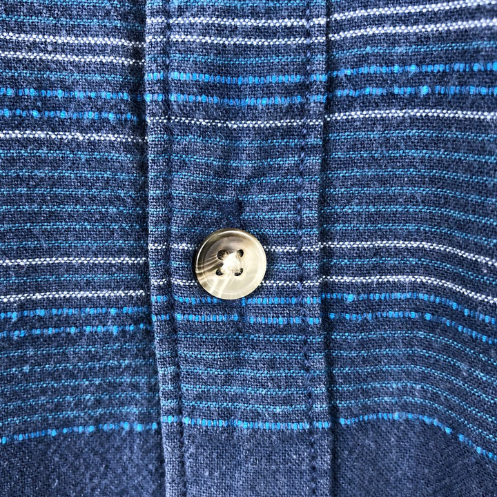 HANG TEN Border Pattern Multi-Border Short-Sleeve Button-Down Shirt, Men's Size M (approx.) cotton Navy blue Vintage Second Hand