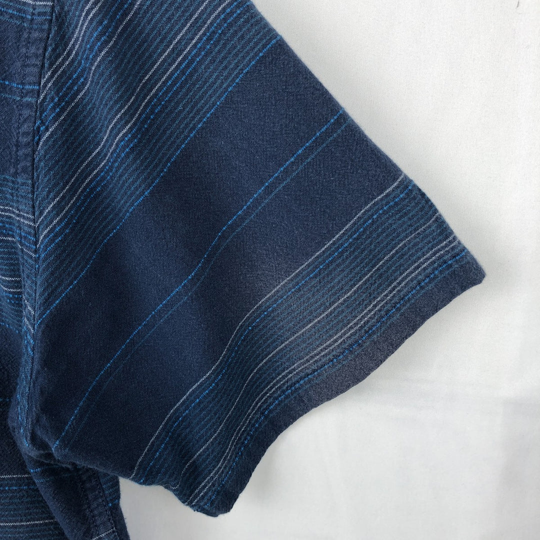 HANG TEN Border Pattern Multi-Border Short-Sleeve Button-Down Shirt, Men's Size M (approx.) cotton Navy blue Vintage Second Hand