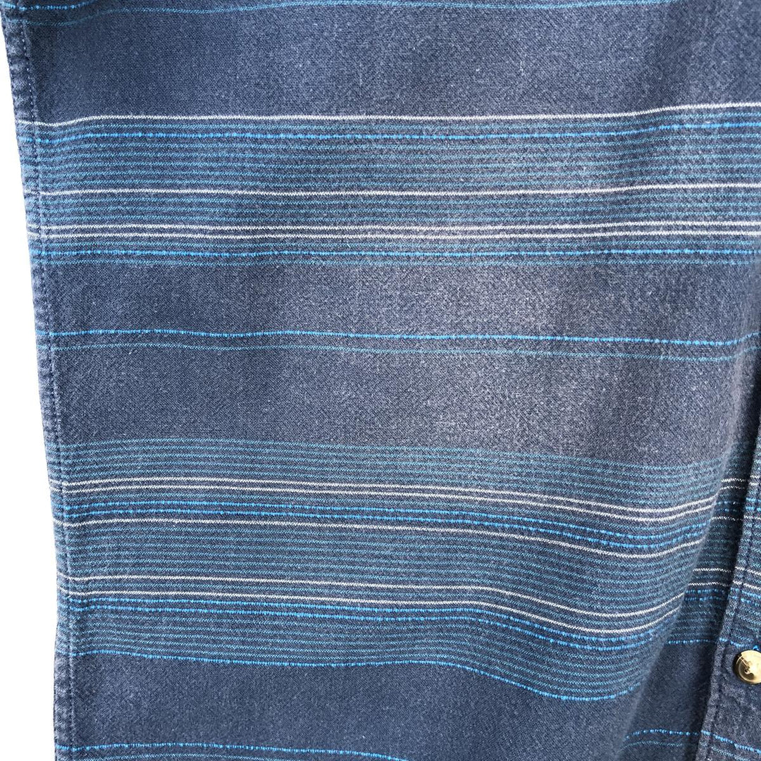 HANG TEN Border Pattern Multi-Border Short-Sleeve Button-Down Shirt, Men's Size M (approx.) cotton Navy blue Vintage Second Hand