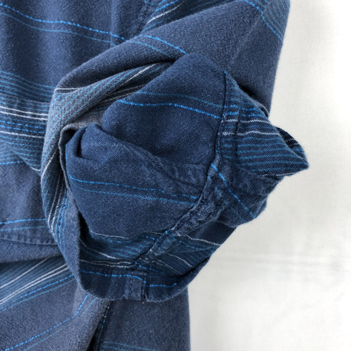 HANG TEN Border Pattern Multi-Border Short-Sleeve Button-Down Shirt, Men's Size M (approx.) cotton Navy blue Vintage Second Hand
