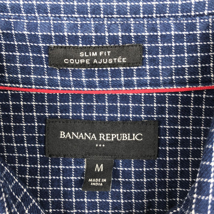 Banana Republic Slim Fit Short-Sleeve Cotton Check Shirt (Men's Size M) cotton Navy blue Vintage Second Hand