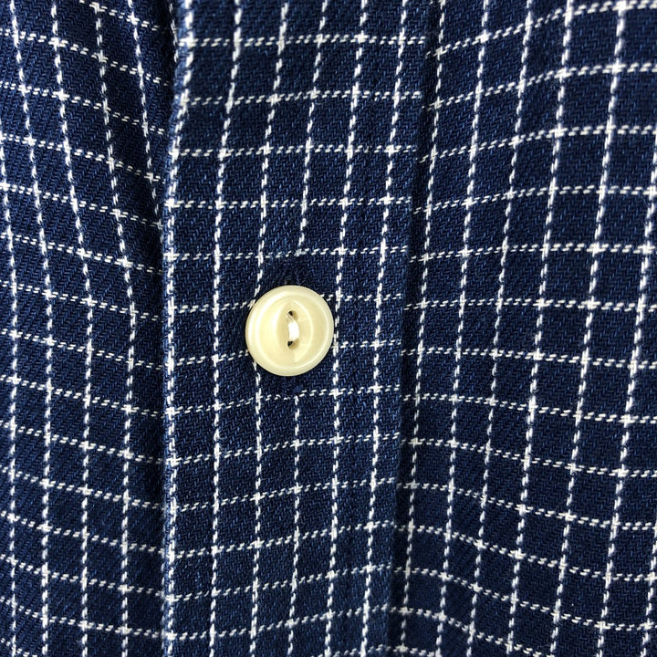 Banana Republic Slim Fit Short-Sleeve Cotton Check Shirt (Men's Size M) cotton Navy blue Vintage Second Hand