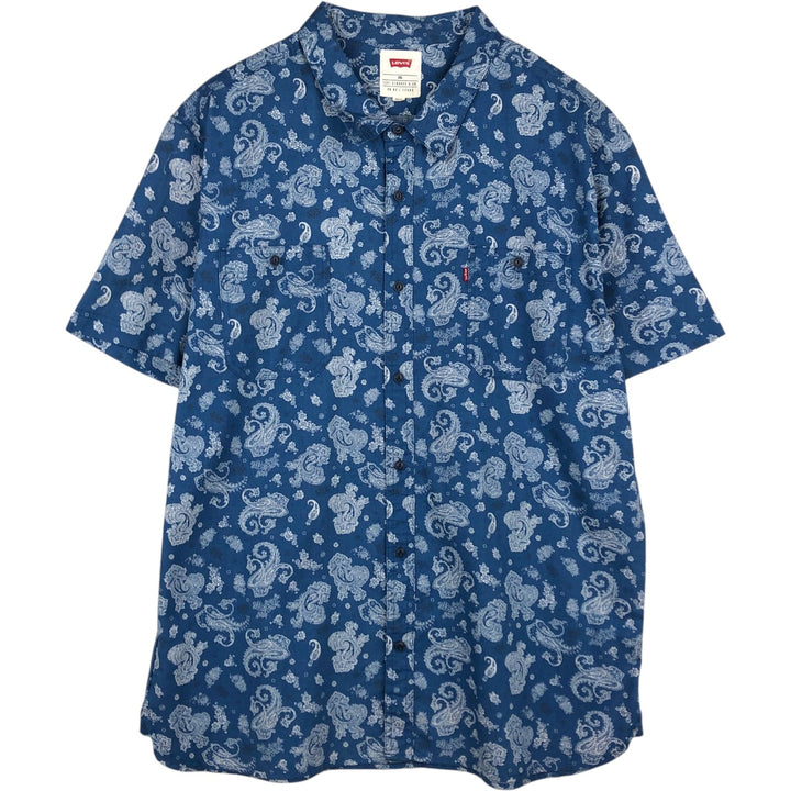 Levi's LEVI STRAUSS & CO. All-over Paisley Pattern Short-Sleeve Poly-Cotton Shirt cotton blue type Vintage Second Hand