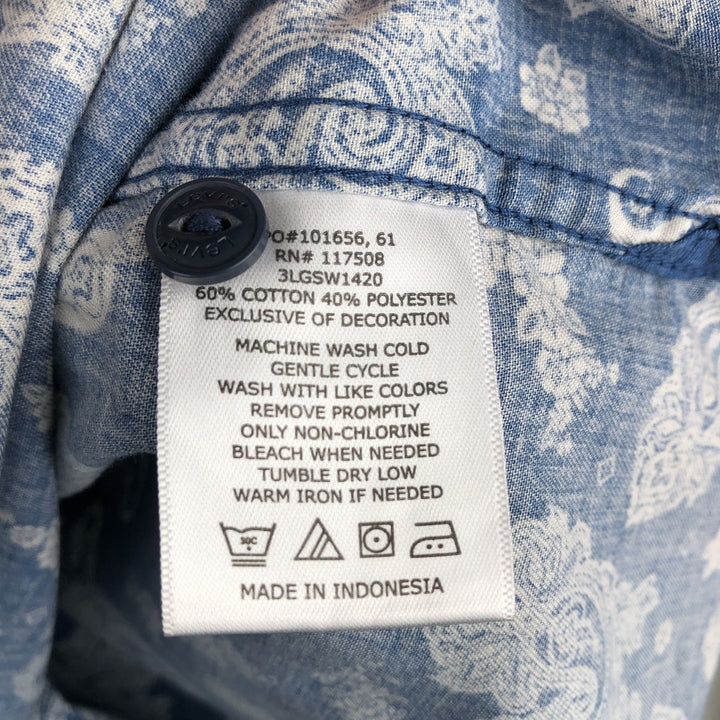 Levi's LEVI STRAUSS & CO. All-over Paisley Pattern Short-Sleeve Poly-Cotton Shirt cotton blue type Vintage Second Hand