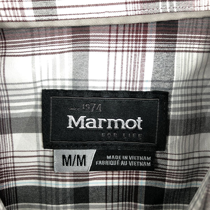Marmot Check Pattern Short-Sleeve Polyester Shirt, Men's Size M (approx.) polyester gray type Vintage Second Hand