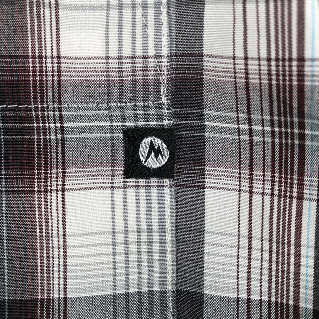 Marmot Check Pattern Short-Sleeve Polyester Shirt, Men's Size M (approx.) polyester gray type Vintage Second Hand