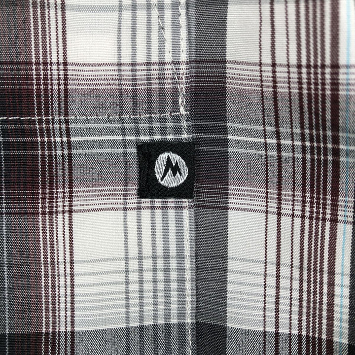 Marmot Check Pattern Short-Sleeve Polyester Shirt, Men's Size M (approx.) polyester gray type Vintage Second Hand