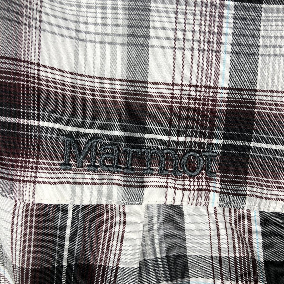 Marmot Check Pattern Short-Sleeve Polyester Shirt, Men's Size M (approx.) polyester gray type Vintage Second Hand