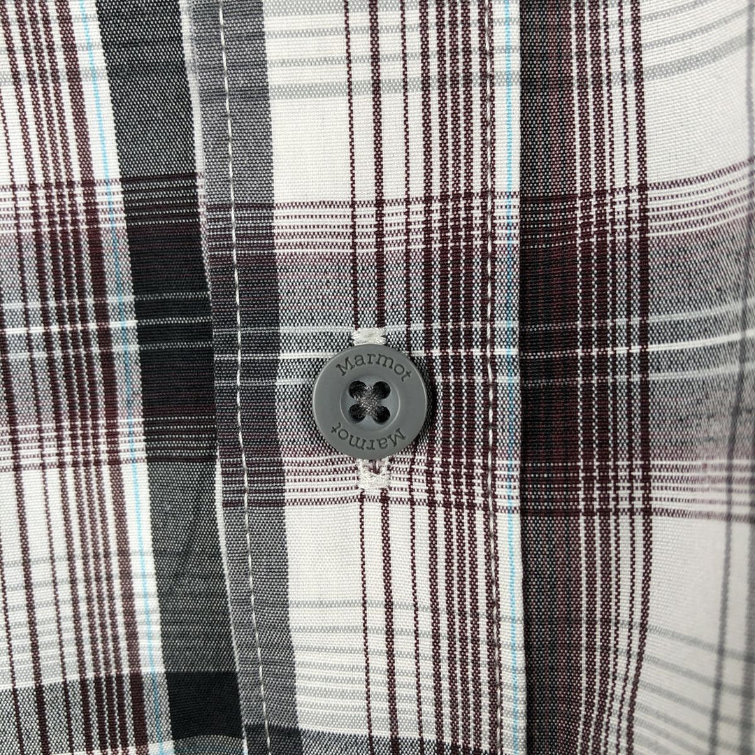Marmot Check Pattern Short-Sleeve Polyester Shirt, Men's Size M (approx.) polyester gray type Vintage Second Hand