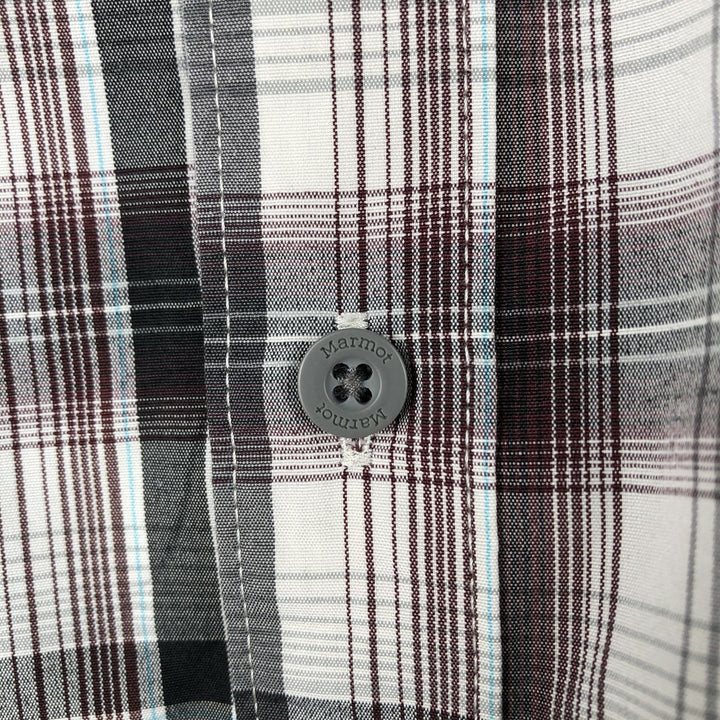 Marmot Check Pattern Short-Sleeve Polyester Shirt, Men's Size M (approx.) polyester gray type Vintage Second Hand