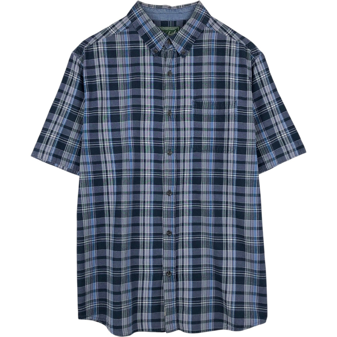 2000'S WOOLRICH Short Sleeve Button-Down Check Shirt, Men's Size L Organic cotton navy blue type Vintage Second Hand