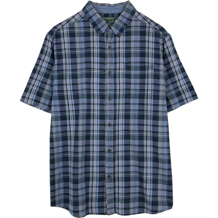 2000'S WOOLRICH Short Sleeve Button-Down Check Shirt, Men's Size L Organic cotton navy blue type Vintage Second Hand