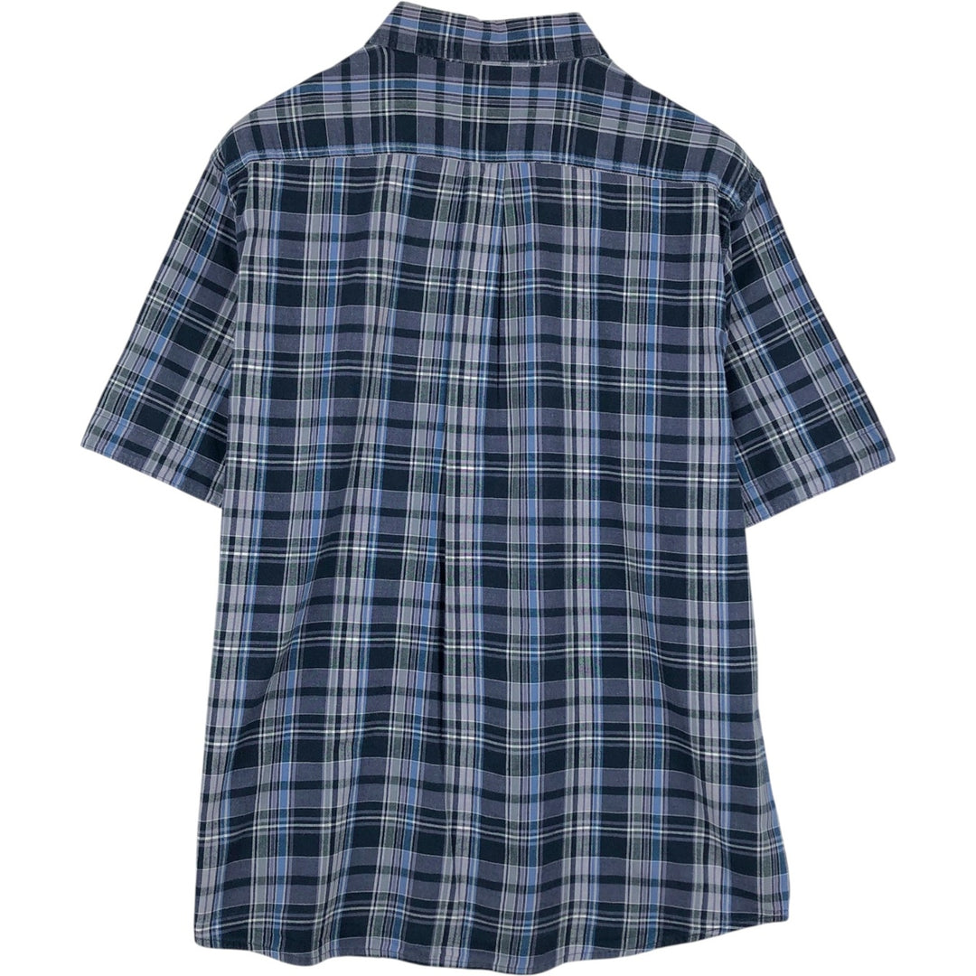 2000'S WOOLRICH Short Sleeve Button-Down Check Shirt, Men's Size L Organic cotton navy blue type Vintage Second Hand