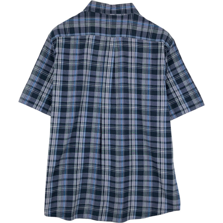 2000'S WOOLRICH Short Sleeve Button-Down Check Shirt, Men's Size L Organic cotton navy blue type Vintage Second Hand