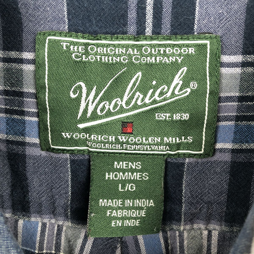 2000'S WOOLRICH Short Sleeve Button-Down Check Shirt, Men's Size L Organic cotton navy blue type Vintage Second Hand
