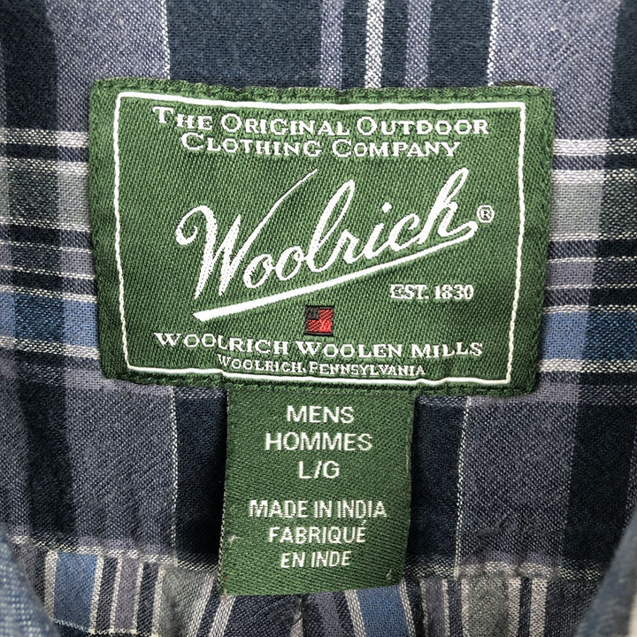 2000'S WOOLRICH Short Sleeve Button-Down Check Shirt, Men's Size L Organic cotton navy blue type Vintage Second Hand