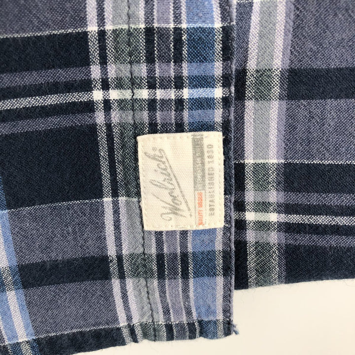 2000'S WOOLRICH Short Sleeve Button-Down Check Shirt, Men's Size L Organic cotton navy blue type Vintage Second Hand