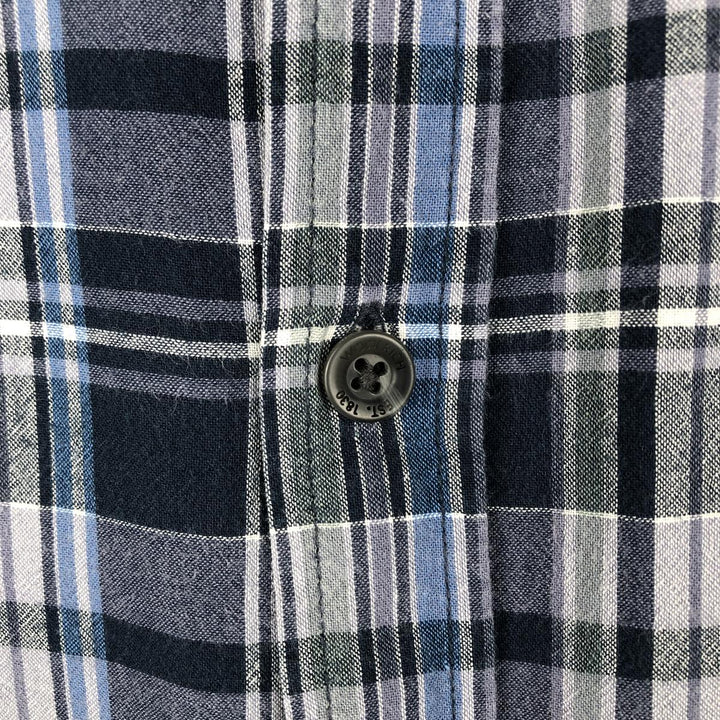 2000'S WOOLRICH Short Sleeve Button-Down Check Shirt, Men's Size L Organic cotton navy blue type Vintage Second Hand