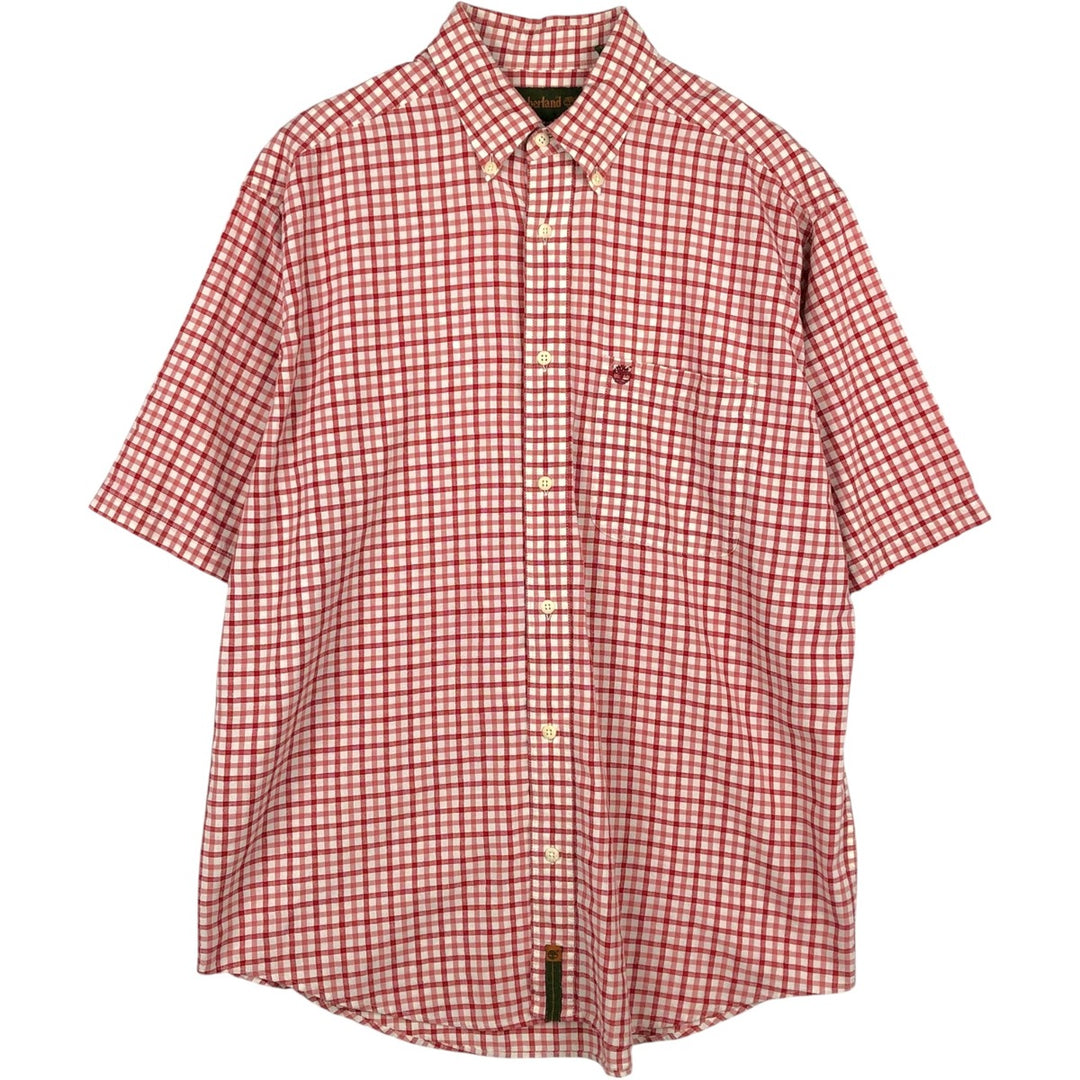 90s-00'S Timberland Check Pattern Short-Sleeve Button-Down Check Shirt Vintage cotton red type Vintage Second Hand
