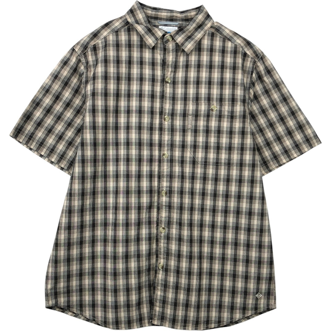 Columbia Short-Sleeve Button-Down Check Shirt, Men's Size M (approx.) cotton Beige type Vintage Second Hand