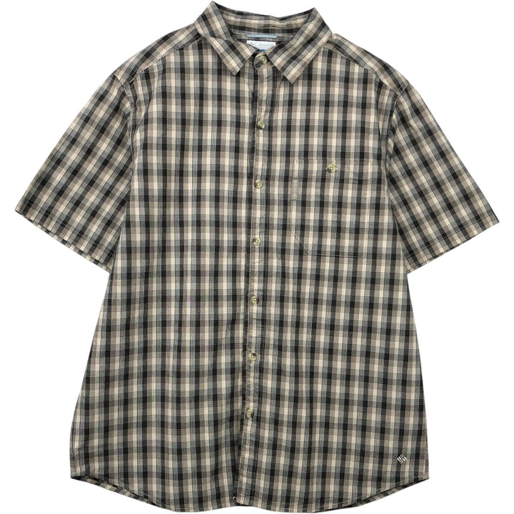 Columbia Short-Sleeve Button-Down Check Shirt, Men's Size M (approx.) cotton Beige type Vintage Second Hand