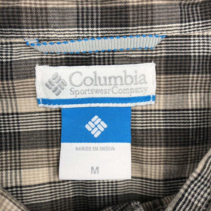 Columbia Short-Sleeve Button-Down Check Shirt, Men's Size M (approx.) cotton Beige type Vintage Second Hand