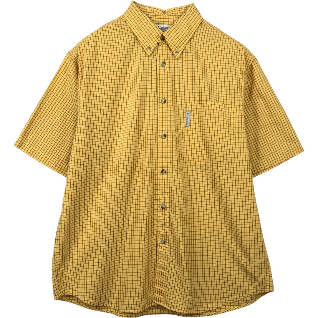00'S Columbia Short Sleeve Button Down Check Shirt Men's Size L cotton yellow type Vintage Second Hand