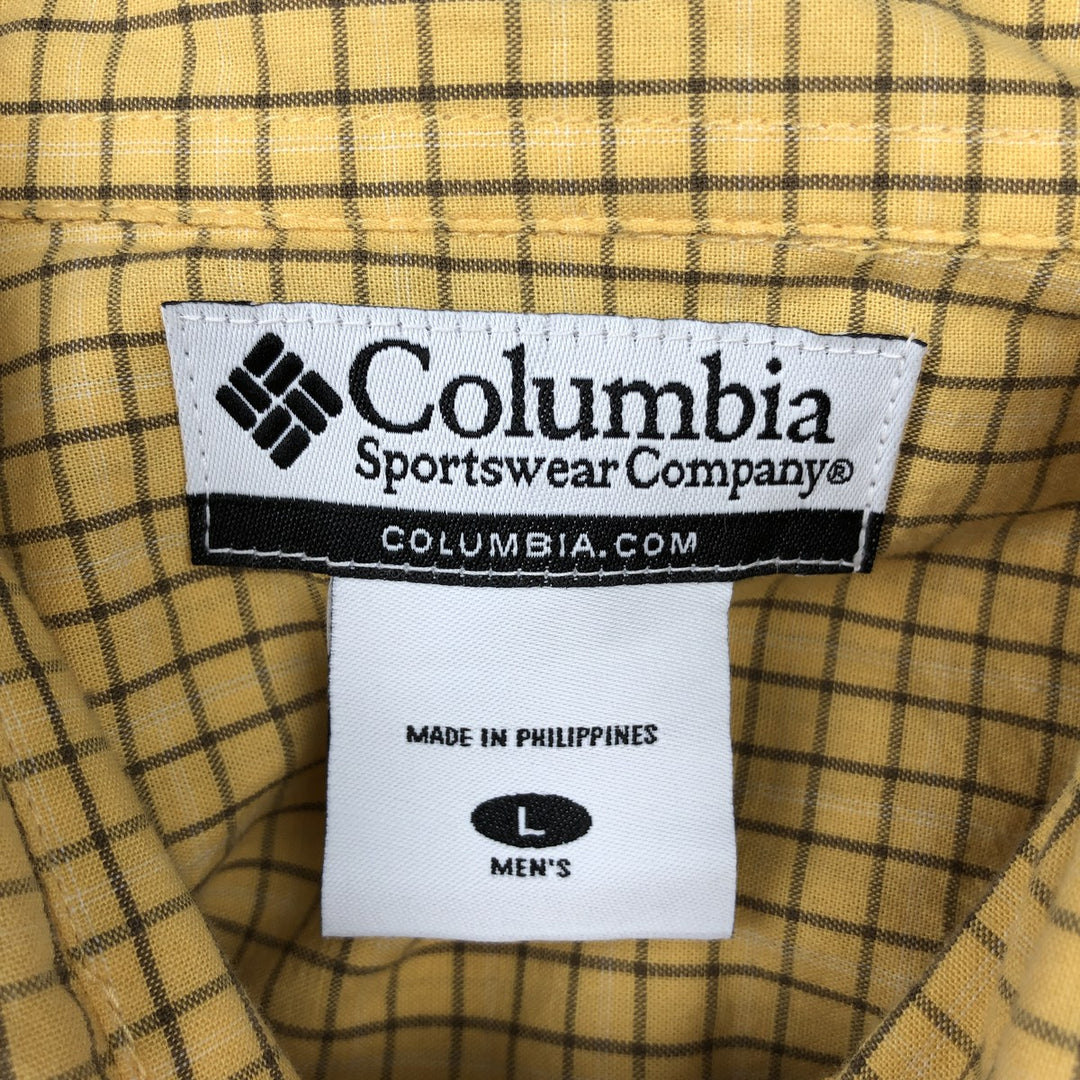 00'S Columbia Short Sleeve Button Down Check Shirt Men's Size L cotton yellow type Vintage Second Hand