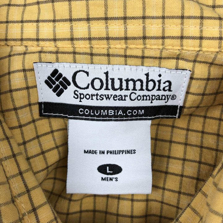 00'S Columbia Short Sleeve Button Down Check Shirt Men's Size L cotton yellow type Vintage Second Hand