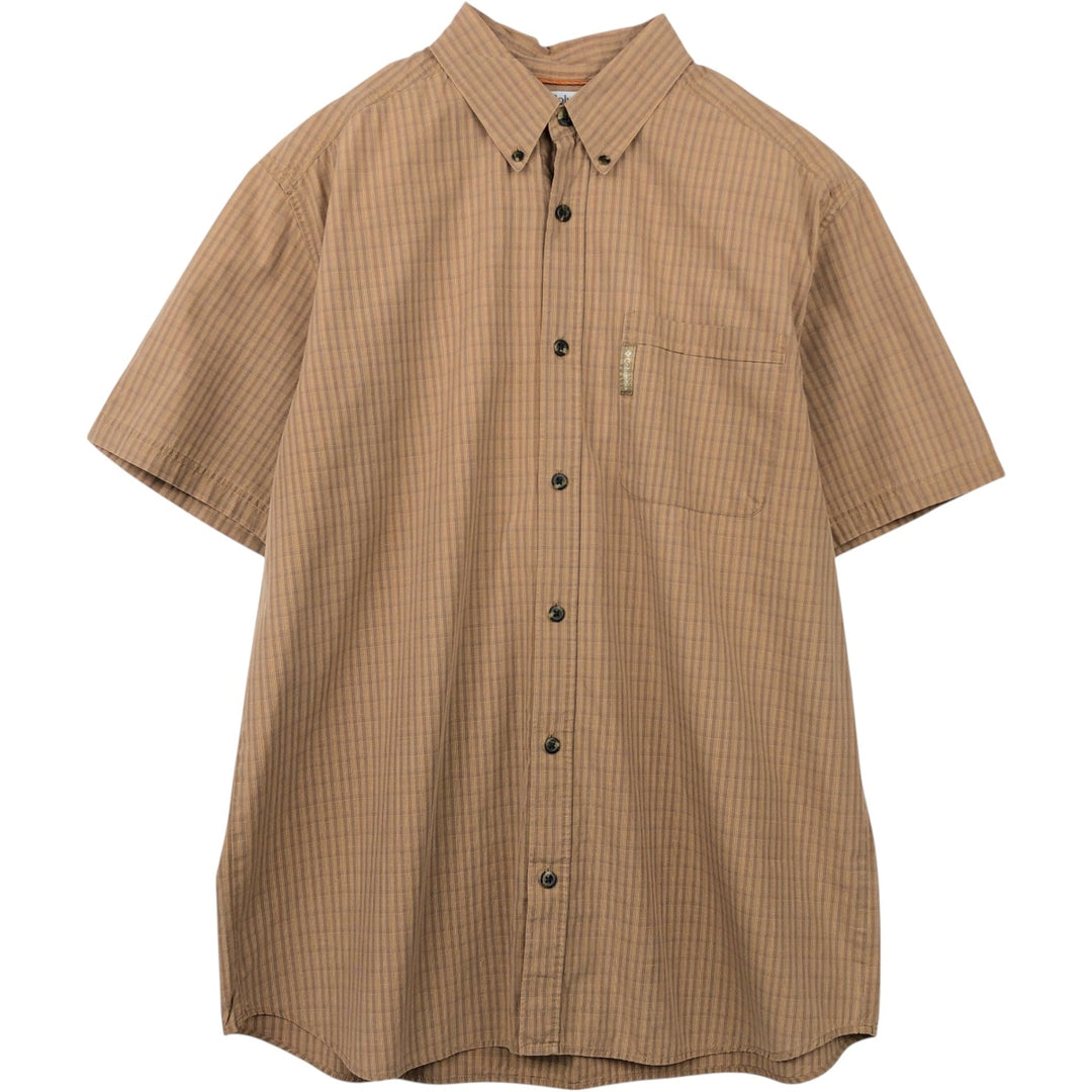 00'S Columbia Short Sleeve Button Down Check Shirt Men's Size L cotton brown type Vintage Second Hand