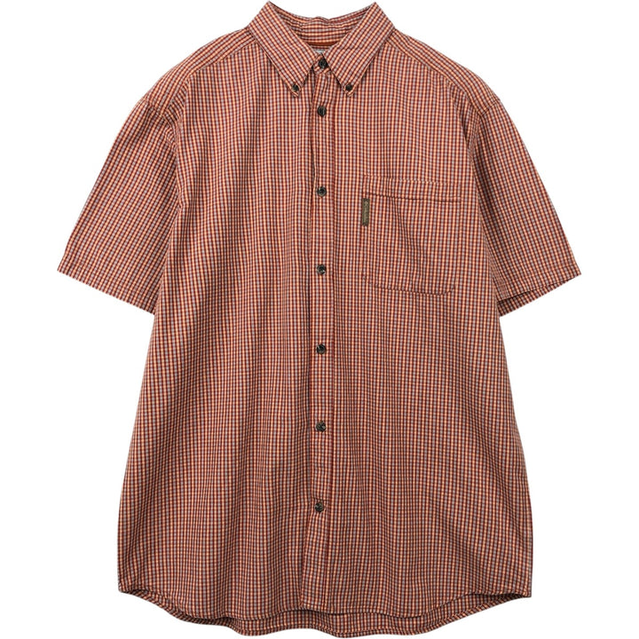 00'S Columbia Short Sleeve Button Down Check Shirt Men's Size L cotton red type reddish brown Vintage Second Hand