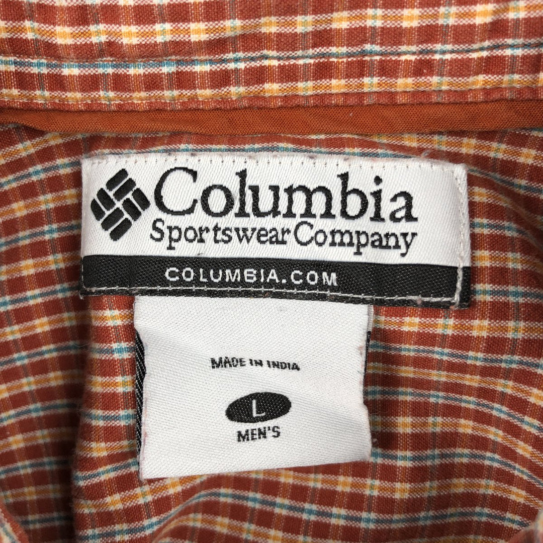 00'S Columbia Short Sleeve Button Down Check Shirt Men's Size L cotton red type reddish brown Vintage Second Hand