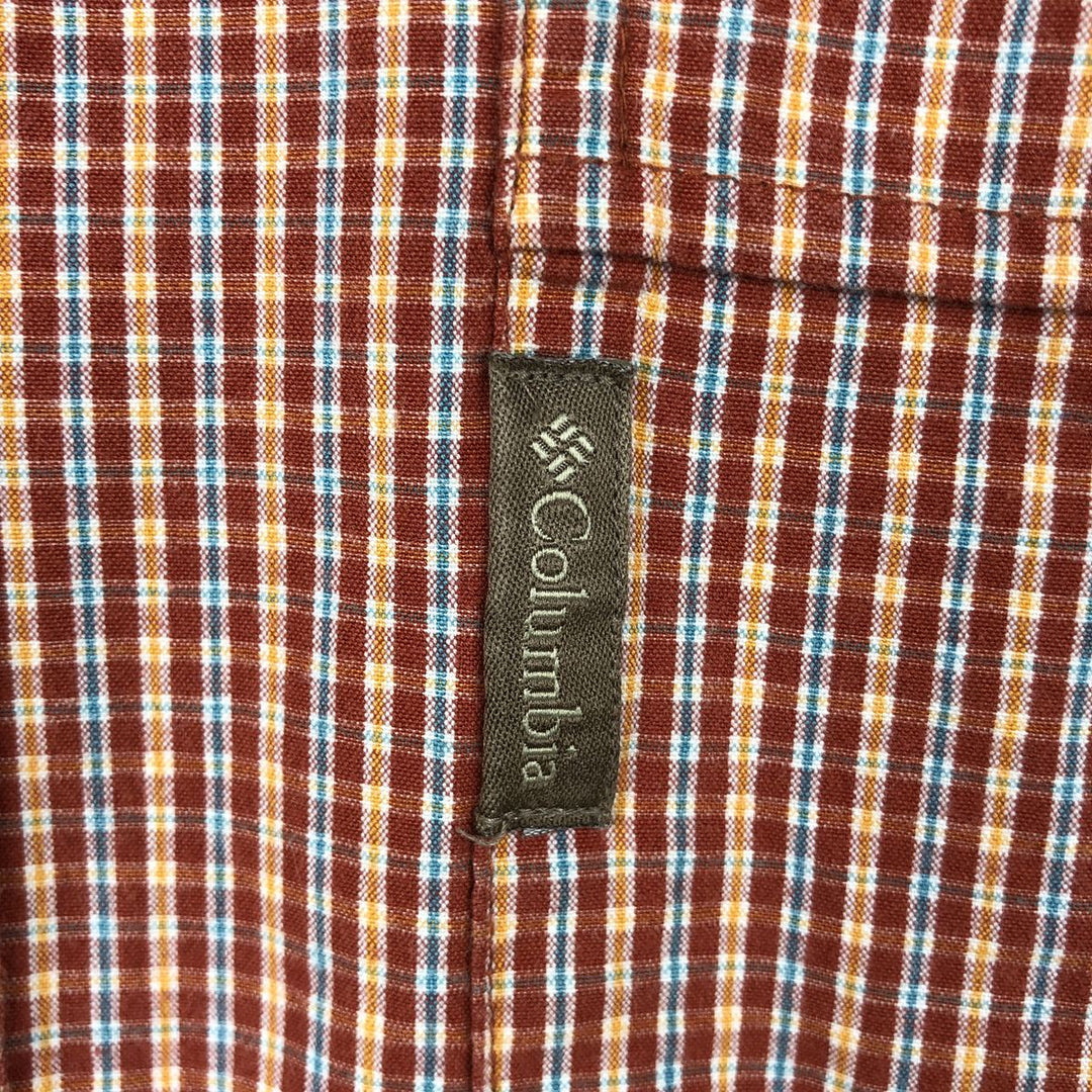 00'S Columbia Short Sleeve Button Down Check Shirt Men's Size L cotton red type reddish brown Vintage Second Hand