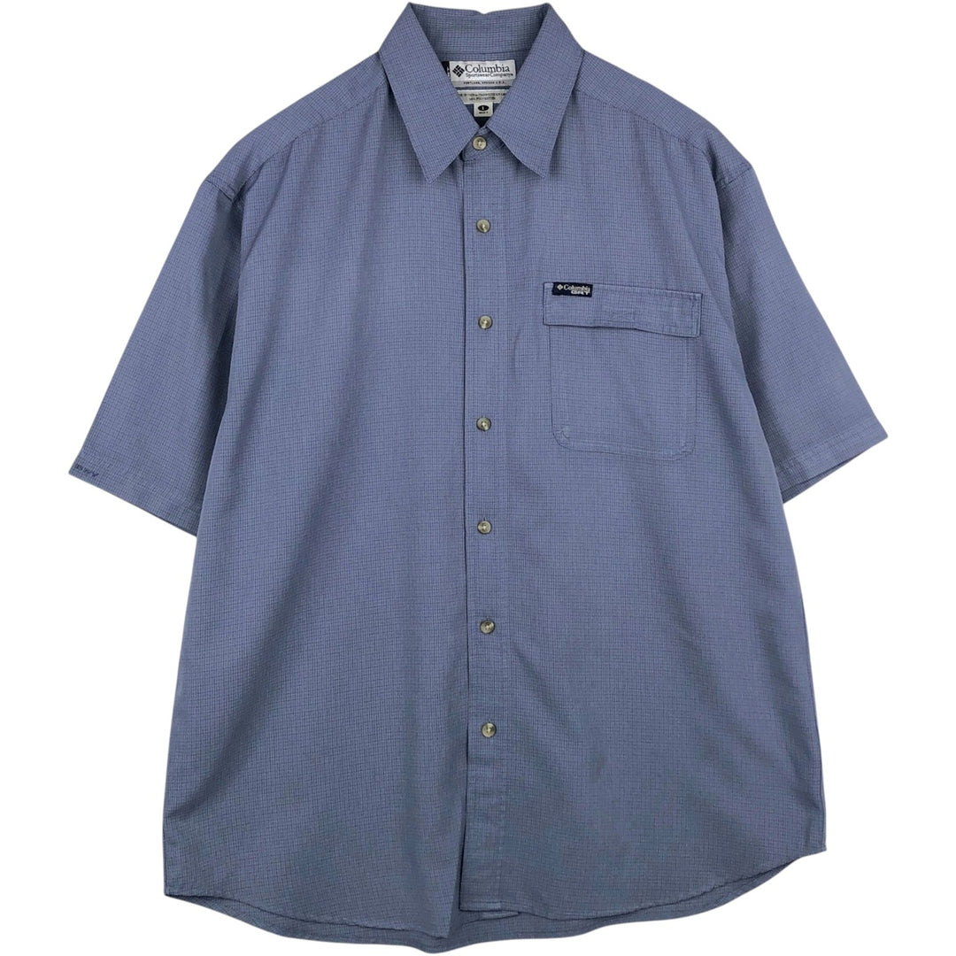 Columbia GRT Check Pattern Short-Sleeve Polyester Shirt, Men's Size L (approx.) polyester blue type Vintage Second Hand