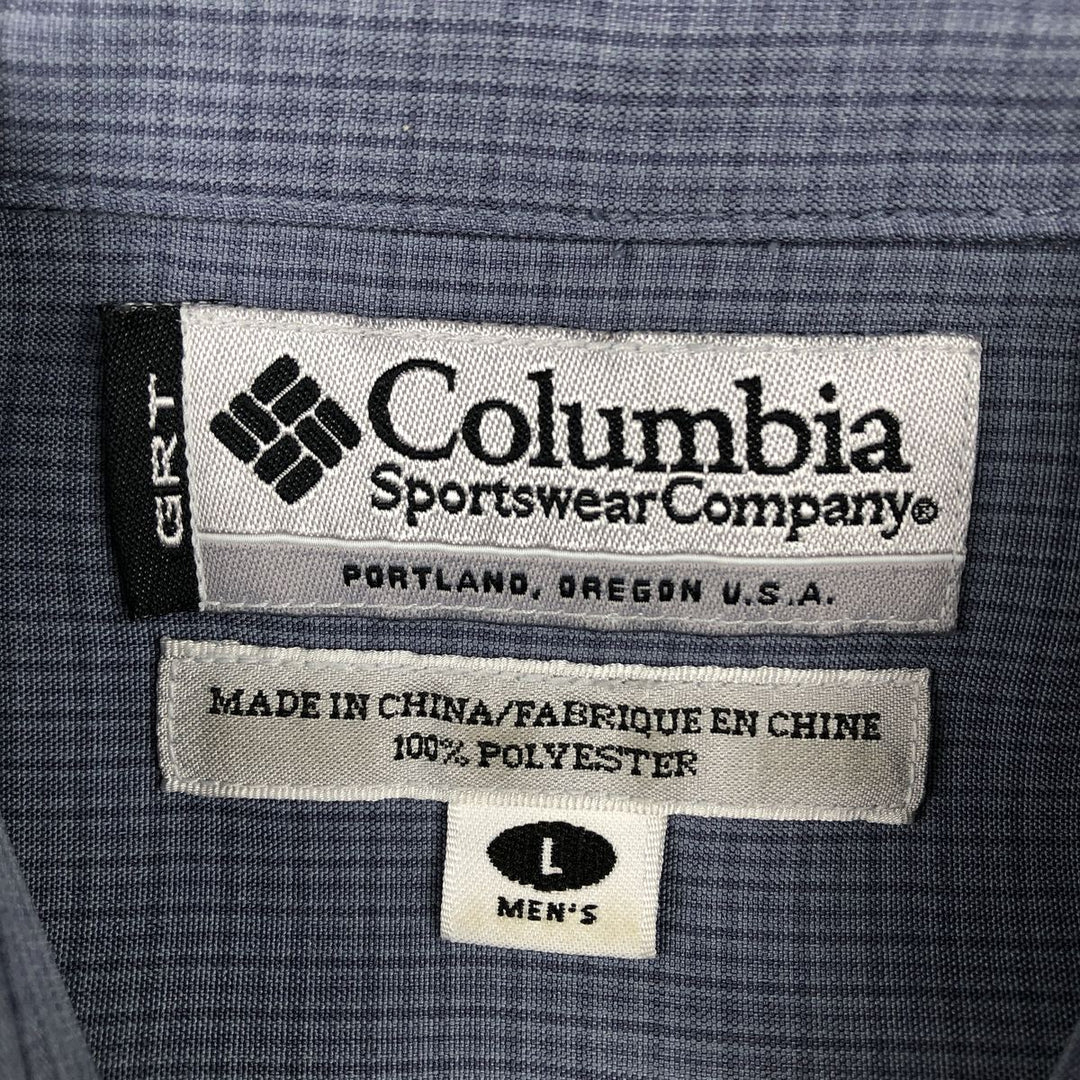 Columbia GRT Check Pattern Short-Sleeve Polyester Shirt, Men's Size L (approx.) polyester blue type Vintage Second Hand