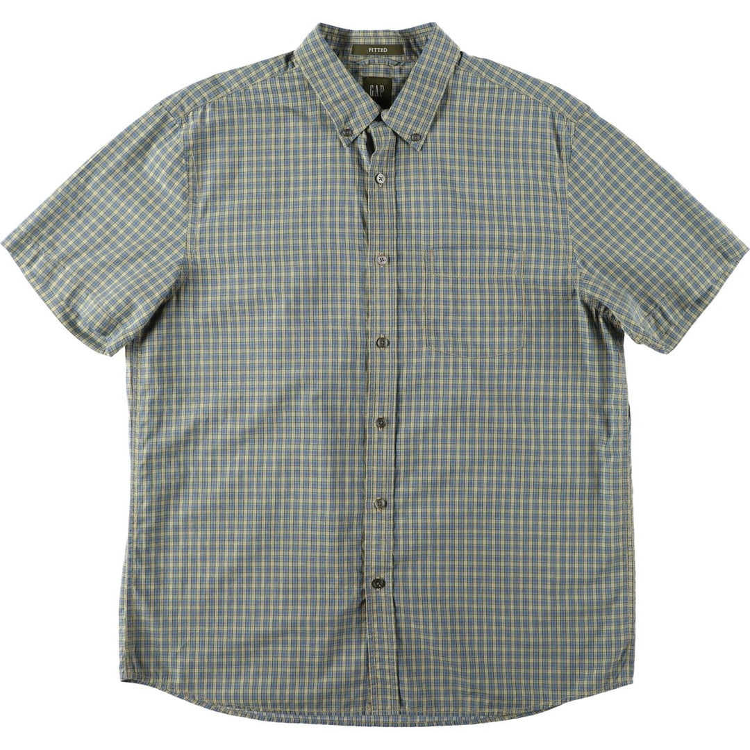 2000'S GAP Short-Sleeve Button-Down Check Shirt, Men's Size L (approx.) cotton Khaki type Vintage Second Hand