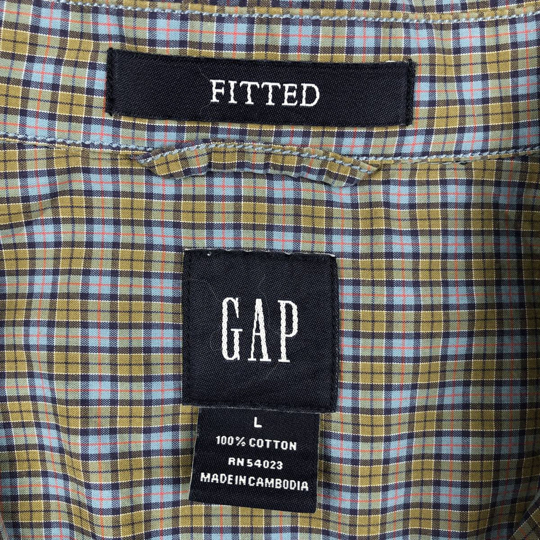 2000'S GAP Short-Sleeve Button-Down Check Shirt, Men's Size L (approx.) cotton Khaki type Vintage Second Hand
