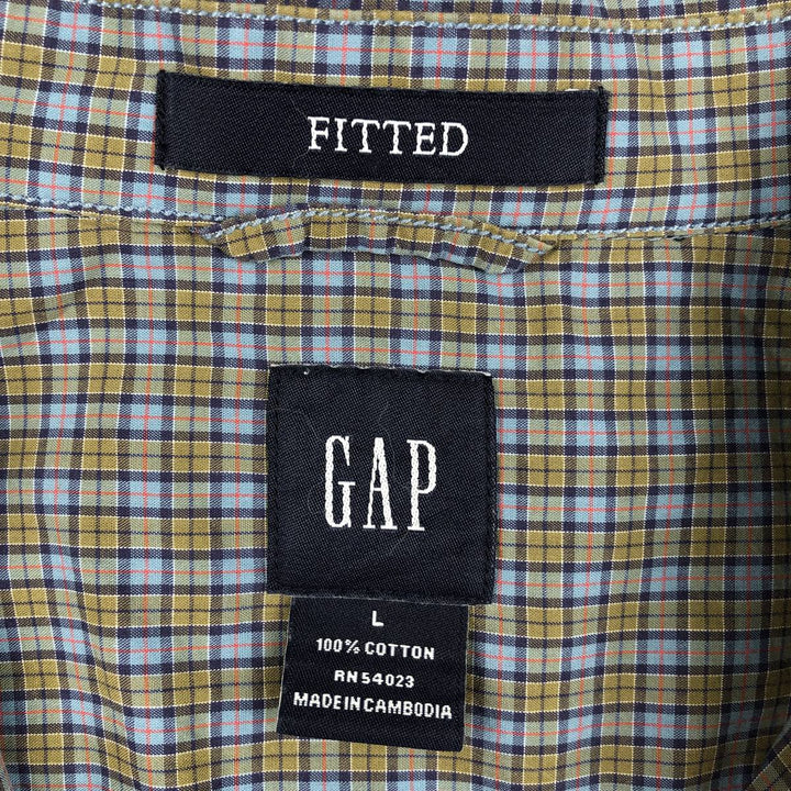 2000'S GAP Short-Sleeve Button-Down Check Shirt, Men's Size L (approx.) cotton Khaki type Vintage Second Hand