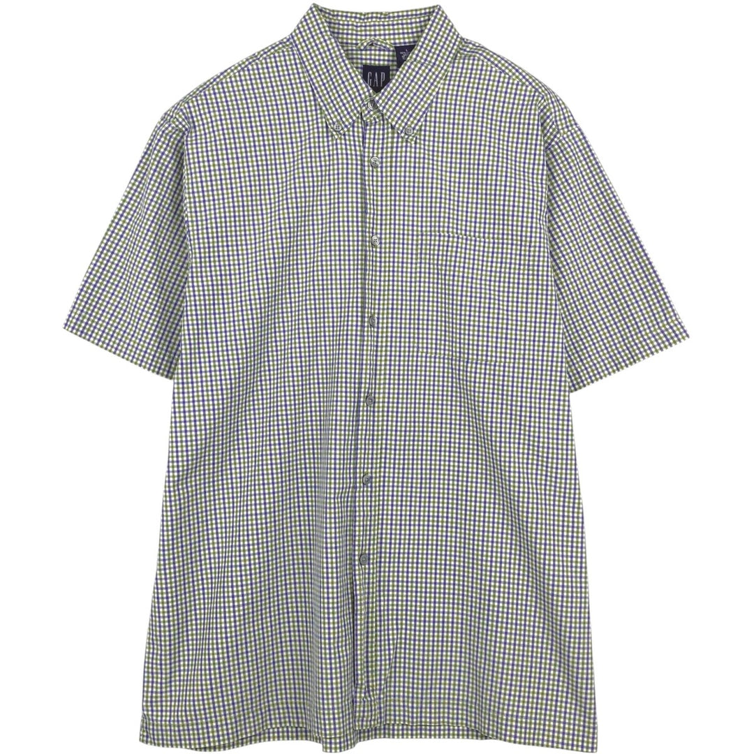 GAP Short-Sleeve Button-Down Check Shirt, Boxy Fit, Men's Size L (approx.) cotton Khaki type sage green Vintage Second Hand