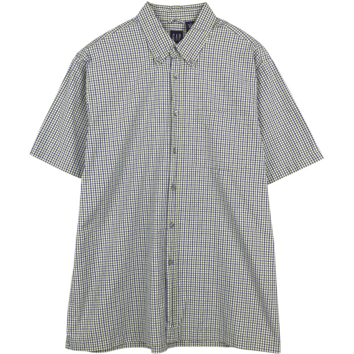 GAP Short-Sleeve Button-Down Check Shirt, Boxy Fit, Men's Size L (approx.) cotton Khaki type sage green Vintage Second Hand