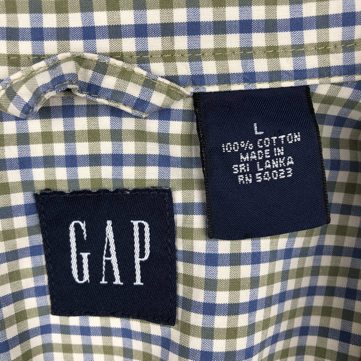GAP Short-Sleeve Button-Down Check Shirt, Boxy Fit, Men's Size L (approx.) cotton Khaki type sage green Vintage Second Hand