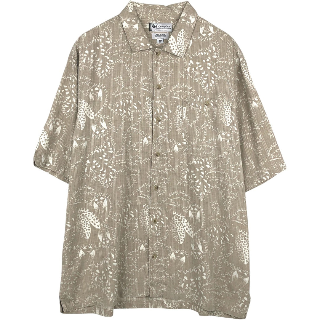 Columbia all-over print wide collar short-sleeved cotton shirt, boxy fit, men's size XL. cotton Khaki type beige Vintage Second Hand