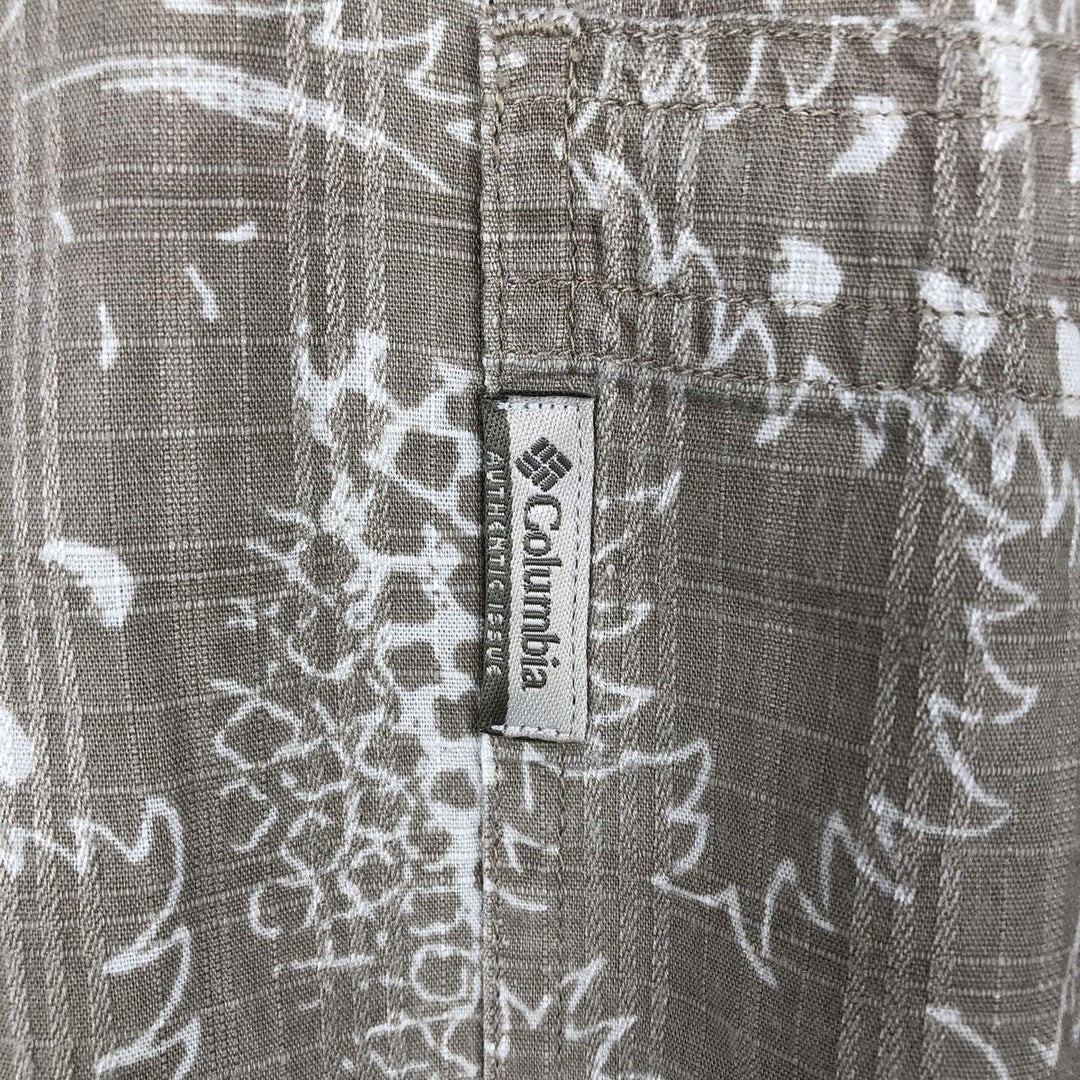 Columbia all-over print wide collar short-sleeved cotton shirt, boxy fit, men's size XL. cotton Khaki type beige Vintage Second Hand