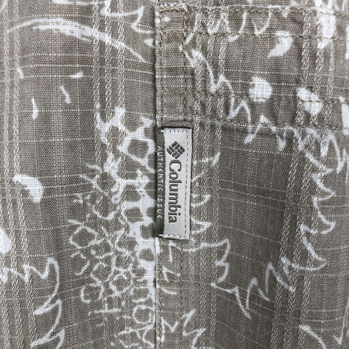 Columbia all-over print wide collar short-sleeved cotton shirt, boxy fit, men's size XL. cotton Khaki type beige Vintage Second Hand