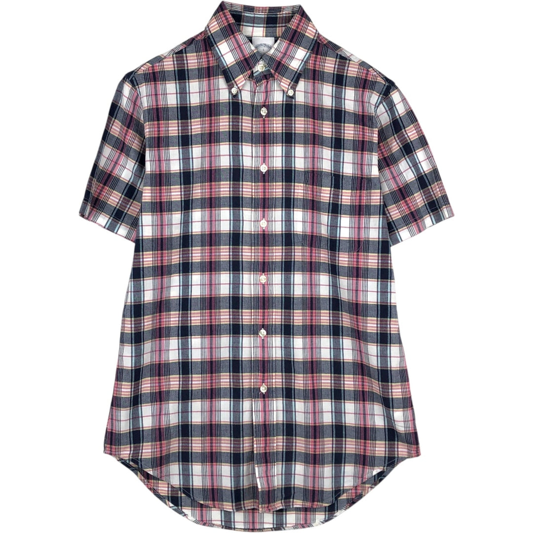 Brooks Brothers Est. 1818 REGENT Short-Sleeve Button-Down Check Shirt, Men's Size S (approx.) cotton navy blue type Vintage Second Hand