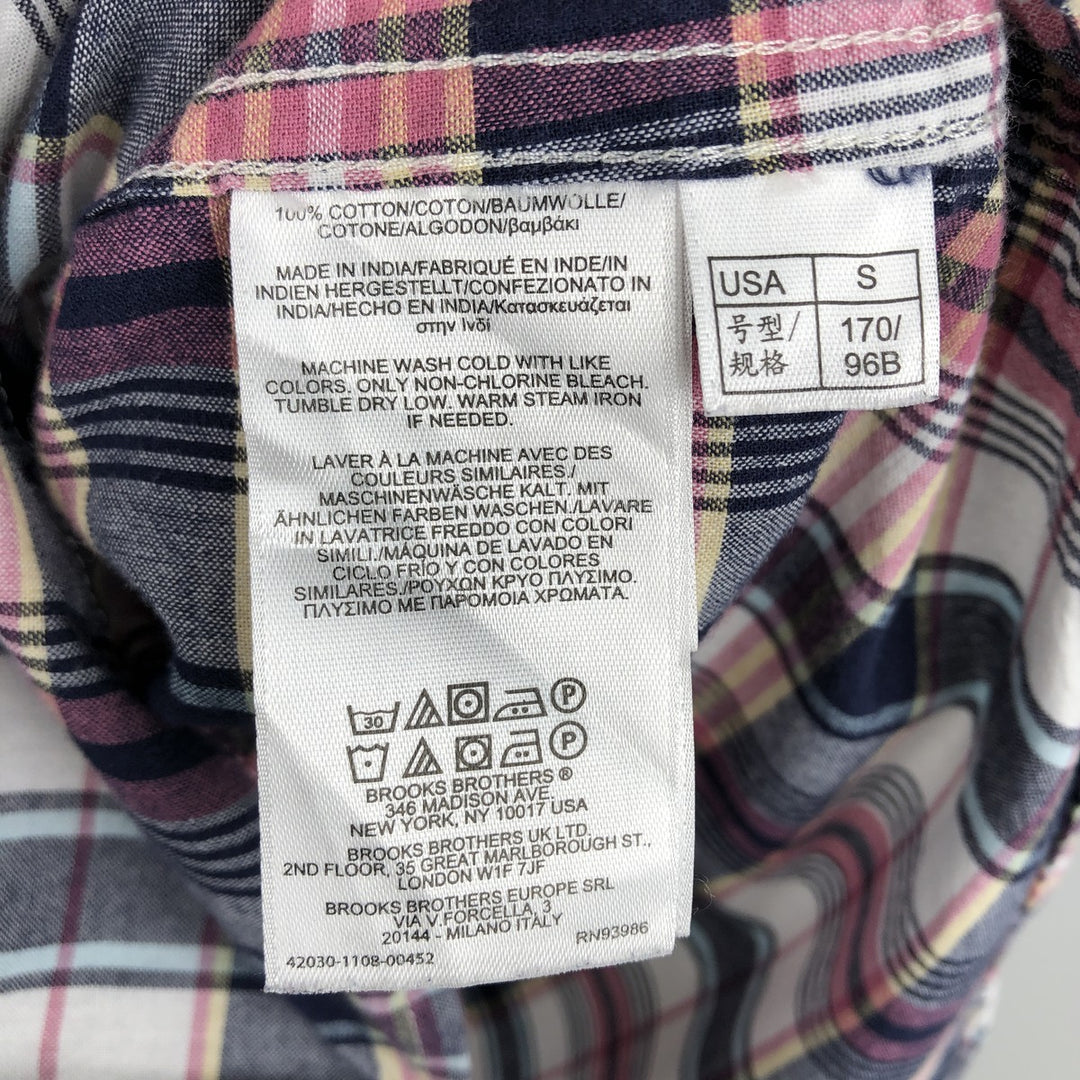 Brooks Brothers Est. 1818 REGENT Short-Sleeve Button-Down Check Shirt, Men's Size S (approx.) cotton navy blue type Vintage Second Hand