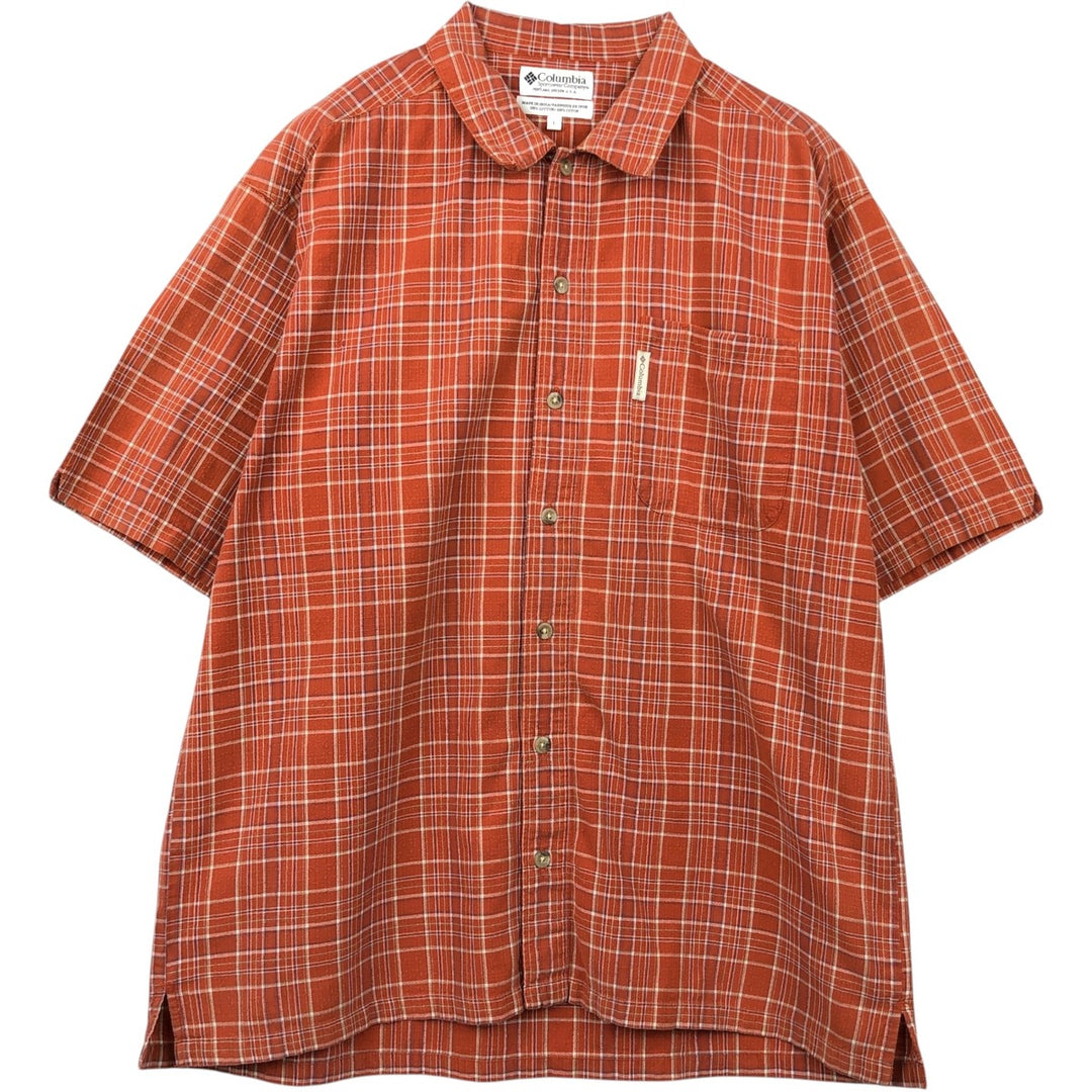 90s~00'S Columbia Short Sleeve Cotton Check Shirt Box Shirt Men's Size L cotton red type reddish brown Vintage Second Hand