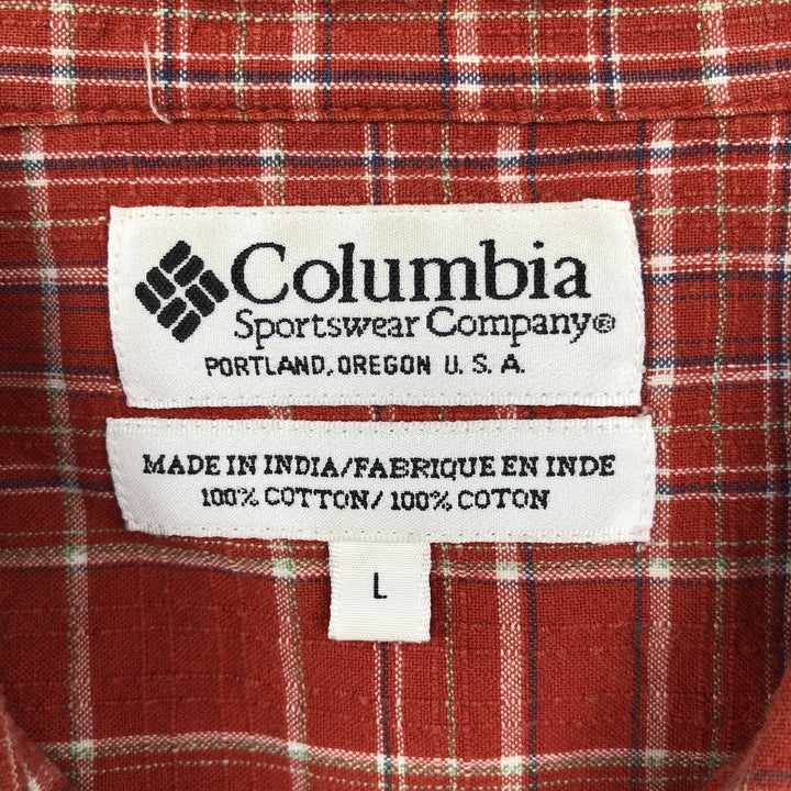 90s~00'S Columbia Short Sleeve Cotton Check Shirt Box Shirt Men's Size L cotton red type reddish brown Vintage Second Hand