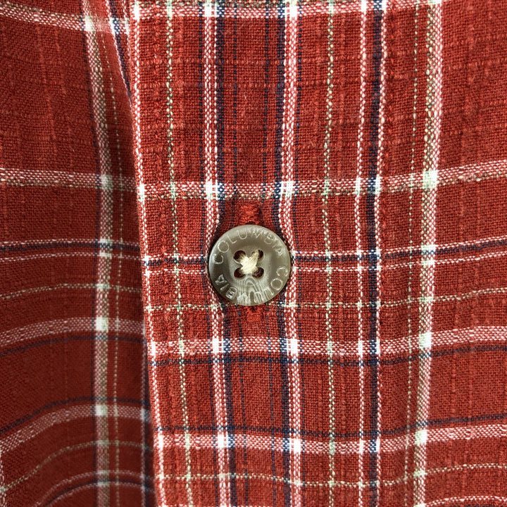 90s~00'S Columbia Short Sleeve Cotton Check Shirt Box Shirt Men's Size L cotton red type reddish brown Vintage Second Hand